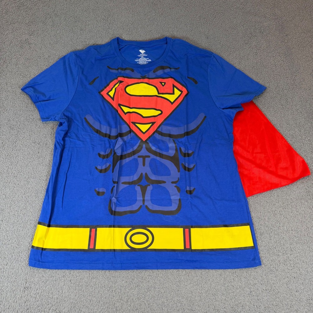 Superman DC Comics Graphic T-Shirt with Detachable Cape Blue Mens 2XL